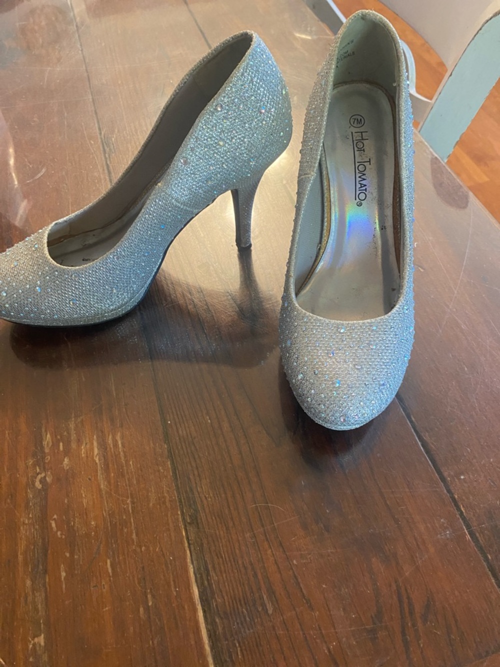 Hot Tomato Sparkling Silver Crystal Court Heels